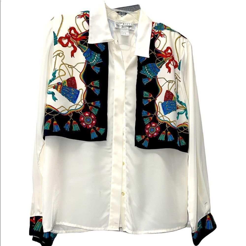 Vintage Casual Corner Rope Print Blouse